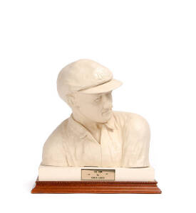 DON BRADMAN BUST: "The Batsman circa 1930s" bust by sculptor Edwin Leech, signed to base and numbered Ed.No.15, white plaster on wooden base, with caption "The Don, By Edwin Leech", 30cm tall. G/VG condition. [Edwin Leech came to Australia in the late 195