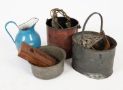 Assorted metal ware, Art Deco brass lamp, vintage mop bucket, etc, 20th century (qty).