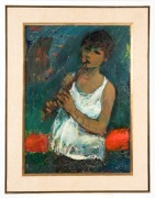 ARTIST UNKNOWN, (Israel), The flute player, oil on board, signed (indistinctly in Hebrew) upper left, 70 x 51cm, 87 x 68cm overall.