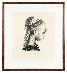 ARTIST UNKNOWN, portrait of an African woman, signed lower right (illegible), ​​​​​​​55 x 49cm, 78 x 71cm overall