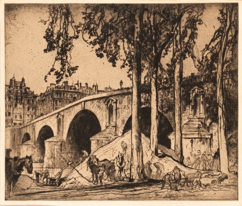 FRANK BRANGWYN (1867-1956), (​​​​​​​French scene), etching, signed lower right "Frank Brangwyn", 53 x 63cm, in card mount 68 x 77cm overall