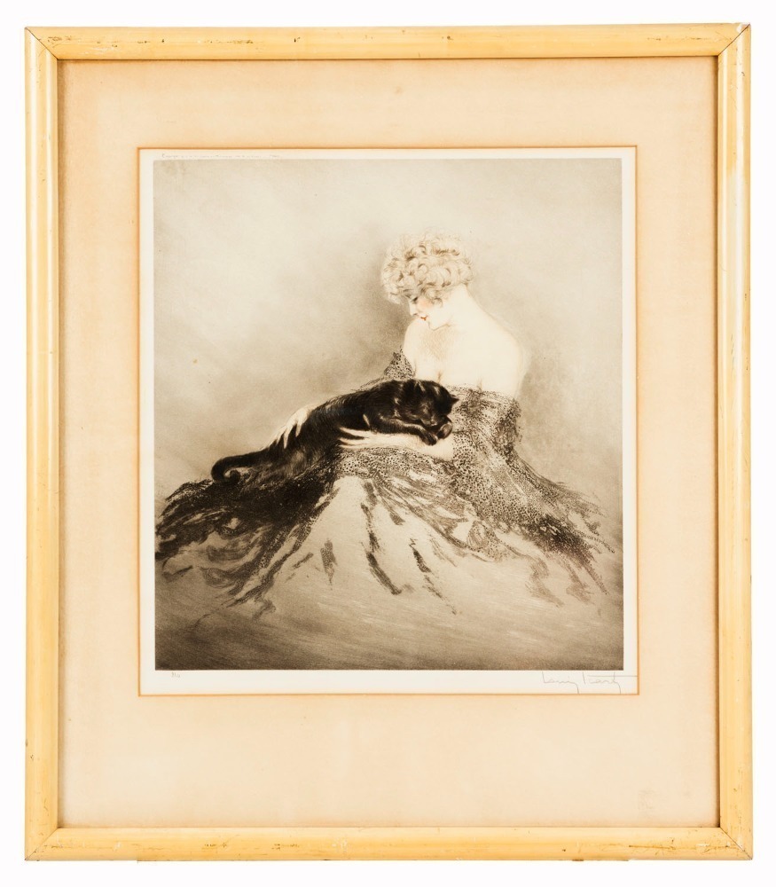 LOUIS ICART (France, 1888-1950), (lady with a black cat