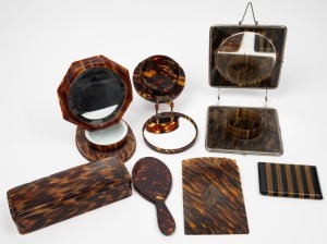 Faux tortoise shell vanity ware, cigarette case, etc, circa 1920s and 1930s, (7 items), the largest 23cm wide