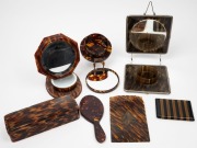 Faux tortoise shell vanity ware, cigarette case, etc, circa 1920s and 1930s, (7 items), the largest 23cm wide