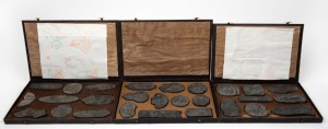 Three boxed sets of Chinese ink stones with original labels, 31cm wide