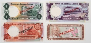 SIERRA LEONE: set of 4 'SPECIMEN' banknotes to 5L, each note numbered '*006515', uncirculated.
