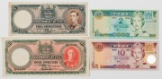 George VI 1938 5/- banknote; George VI 1951 &pound;1 banknote and one of each $2 and $10 banknotes, (4). VF/Unc.