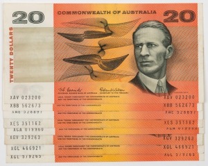 TWENTY DOLLARS, Coombs/Wilson (1966) (R.401) (3); Phillips/Randall (1968) (R.403) (2), and Phillips/Wheeler (1972) (R.404) (3). (Total: 8 notes), VF-EF.