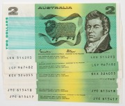 TWO DOLLARS, (1979) (R.87) Knight/Stone (10, consecutive numbers); Johnston/Stone (1983) (R.88) (7); and Johnston/Fraser (1985) (R.89) (5). All Unc. (Total: 22).