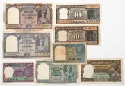 INDIA: George VI period 1 Rupee (1), 5 Rupees (2), and 10 Rupees (2) plus 3 later Reserve Bank of India banknotes; mixed condition. (Total: 8).