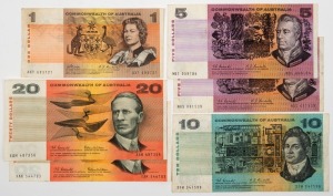 Various "Commonwealth" banknotes comprising of $1 (R.73), $5 (R.202 x 2), $10 (R.302), and $20 (R.401 x 2), F/VF. (6).