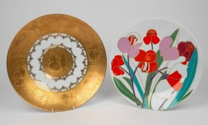 ROSENTHAL Studio-Linie floral porcelain platter, together with a German gilt porcelain platter, 20th century, (2 items), ​​​​​​​the larger 34cm diameter
