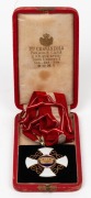 ORDER OF THE CROWN OF ITALY, COMMANDER CROSS, 3rd class medal, with original box. The Order of the Crown of Italy (Ordine della Corona d'Italia) was an award created by Vittorio Emanuele II to commemorate the unification of Italy in 1861. It was both a mi