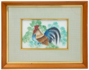 A vintage Japanese cloisonne cockerel plaque, 20th century, ​​​​​​​27 x 33cm overall