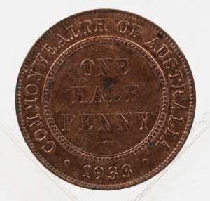 GEORGE V, 1933 Halfpenny, uncirculated.