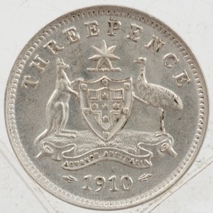 EDWARD VII, 1910 Threepence, uncirculated.