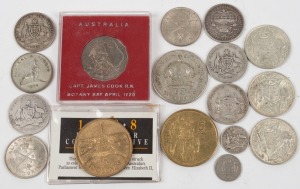 A small range including 1918 - 54 Florins (8), 1937 Crown, 1966 50c (3), 1988 & 1990 $5, etc.
