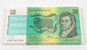 TWO DOLLARS, Johnston/Fraser (1985) (R.89), LDQ&nbsp;425786/875, consecutive bundle of banknotes, (100), Unc.