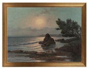 ARTIST UNKNOWN, untitled seascape, oil on canvas, signed lower right (illegible), 47 x 65cm, 56 x 72cm overall