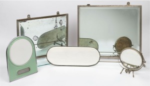 Assorted vintage and antique mirrors, including a green enamel electric light up version, early 20th century, the largest 45cm high.