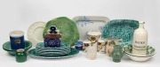 Assorted ceramic kitchen ware, serving platters, jugs, canisters etc, including an ARABIA Finnish porcelain pig, 19th/20th century, (26 items), the bottle 27cm high.