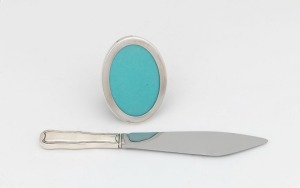 GEORG JENSEN Danish silver handle knife, together with a TIFFANY & Co. American sterling silver oval picture frame, (2 items), both bearing factory marks, the knife 24.5cm long
