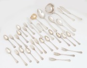Assorted vintage German silver cutlery and servers including an impressive soup ladle,&nbsp; stamped "800" with crown and crescent mark, 1180 grams total
