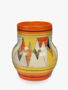 CLARICE CLIFF English Art Deco porcelain vase, stamped "BIZARRE By CLARICE CLIFF, Hand Painted, Wilkinson Ltd. England", ​​​​​​​11.5cm high