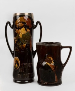 ROYAL DOULTON KINGSWARE&nbsp;porcelain jug and two handled vase with silver rims, early 20th century, (2 items), black factory mark to bases, 33cm and 18cm high