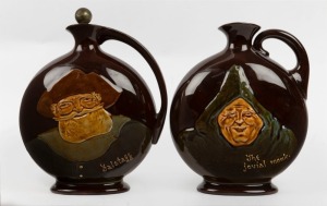 ROYAL DOULTON KINGSWARE&nbsp;"Fallstaff" and "The Jovial Monk" whisky flagons, one with original stopper, 20th century, (2 items), black factory mark to bases, the largest 21.5cm high