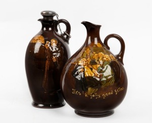 ROYAL DOULTON KINGSWARE&nbsp;two whisky flagons with original stoppers, early 20th century, black factory mark to bases, the larger 22cm high