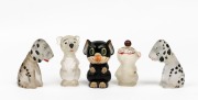 POTTER & MOORE'S group of five novelty dog glass perfume bottles including BONZO, the largest 7.5cm high