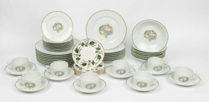 HAVILAND LIMOGES "Nicole" floral porcelain dinner ware designed by Suzanne Lalique, comprising eight dinner plates (one example chipped), seven entree plates, eight soup bowls, eight side plates, eight cups and saucers, together with six COALPORT porcelai