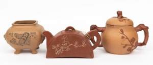 Chinese YIXING&nbsp;pottery teapot, lidded jar and censer, 20th century, (3 items), the teapot 13cm high