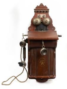 ERICSSON antique Swedish wall phone with slope front, circa 1900, 71cm high