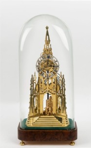 EVANS of HANSWORTH "Scott Memorial" two train chain fusee skeleton clock in glass dome, on fine quality cast brass stepped base, 19th century, 65cm high, 30cm wide, 20cm deep