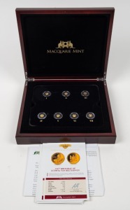 Macquarie Mint: The Smallest Gold Coins of the World Collection: Fourteen different 14-carat gold coins, issued on behalf of various countries and commemorating Galileo, Napoleon, Da Vinci, Mozart, Notre-Dame, Beethoven, etc. Attractively presented in a custom-designed box and accompanied by original documentation.