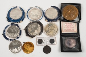 4 Ducat Franz Josef, Gold 1915 restrike, EF but with suspension loop affixed at top; together with three Roman coins (Diocletian and Constantin the Great); also two Israeli medals (Ben Gurion and Peace) and seven Franklin Mint Explorer medals. (Total: 13 items).