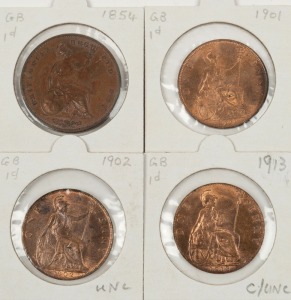 PENNIES: 1854, 1901, 1902, and 1913, EF-Unc. (4).