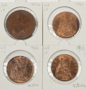 PENNIES: 1854, 1901, 1902, and 1913, EF-Unc. (4).