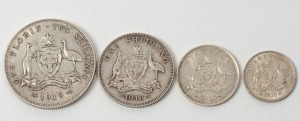 EDWARD VII 1910: 3d Unc, 6d EF, 1/- VF and 2/- VF. (4).