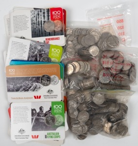 TWENTY CENTS: 1966 - recent accumulation, including a quantity of 2015-18 Anzac types on cards; the uncarded accumulation approx. 3.4kg.