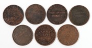 A group of Tasmanian One Penny tokens, comprising of R301 (Jarvey), R309 (Josephs), R326 (Lipscombe), R339 & 341 (Marsh), R351 (Mather) and R592 (White); mixed condition, (7).