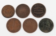 A group of Tasmanian One Penny tokens, comprising of R136 (Fleming), R143 (Friedman), R217 (Henry), R282 (Hutton), R578 (Waterhouse) and R600 (Wood). Mixed condition. (Total: 6)