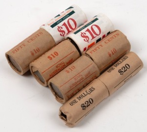 MINT ROLLS: 50c 1982 Commonwealth Games (4 rolls); $1 1984 Mob of Roos (2 rolls); 50c 1988 Bicentenary (2 rolls). (Total: 8 rolls).