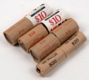 MINT ROLLS: 50c 1982 Commonwealth Games (4 rolls); $1 1984 Mob of Roos (2 rolls); 50c 1988 Bicentenary (2 rolls). (Total: 8 rolls).