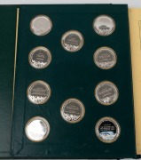 1977 "The Voyages of Captain James Cook" complete set of 20 silver proof-like medallions in a special album; each one illustrates an important event during Cooks voyages. Each medallion is 20.2gms. - 2