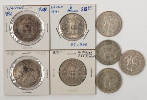 FLORINS: 1923, 1924, 1941 (2), 1954 and 1955 plus 1896 and 1932 Half-Crowns; mixed condition. (8).