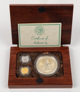 1995 Perth Mint Mixed Metal Set in jarrah presentation box: $5 gold, $5 platinum and $1 silver. (Only 600 sets produced).