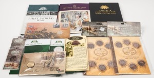 MACQUARIE MINT: An accumulation which includes five First World War commemorative 2gram gold medallions and several silver medallions, Queen Elizabeth's 90th birthday 2gram gold medallion plus the silver and the 24 carat gold-plated coins, a commemorative Holey Dollar and Dump. plus several other medallions and souvenirs of a similar nature.